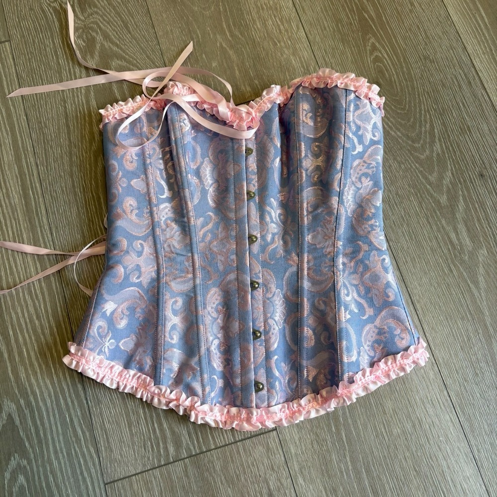 NWT Womens Blue‎ Pink Sweetheart Lace Up Corset Bustier Top Size S